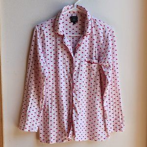 Laura Ashley Valentine Hearts Flannel Button Down Pajama Shirt Size Large